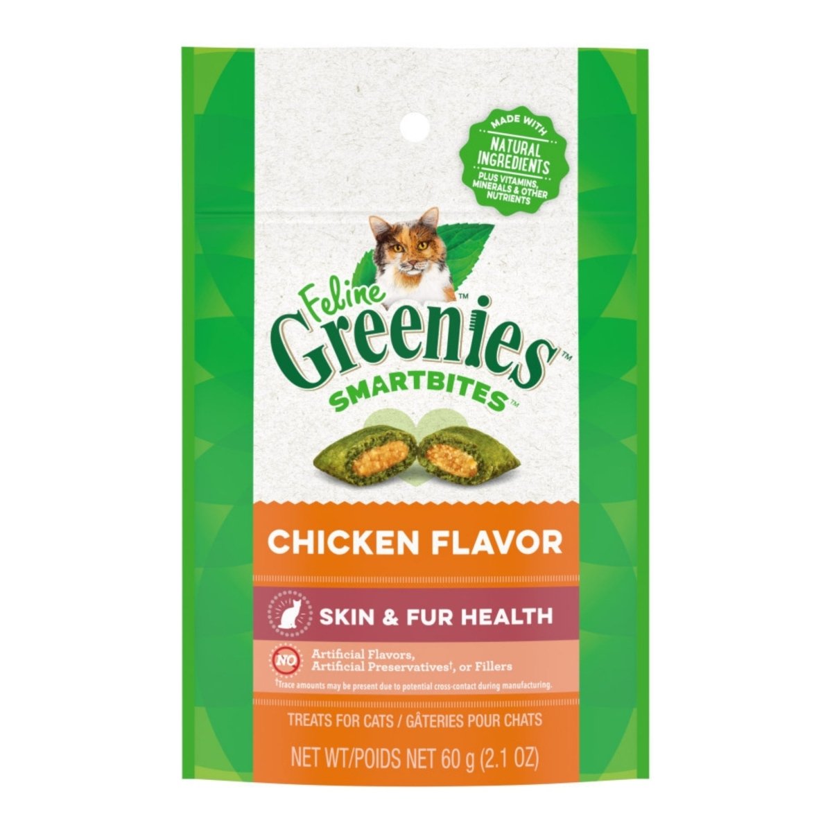 Greenies Feline SmartBites Skin Fur Crunchy Soft Adult Cat Treats Chicken, 1ea/2.1 oz - Pets Perfect