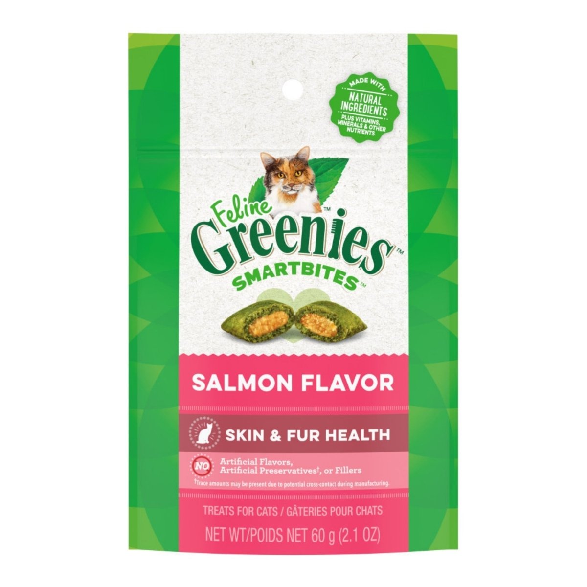 Greenies Feline SmartBites Skin Fur Crunchy Soft Adult Cat Treats Salmon, 1ea/2.1 oz - Pets Perfect
