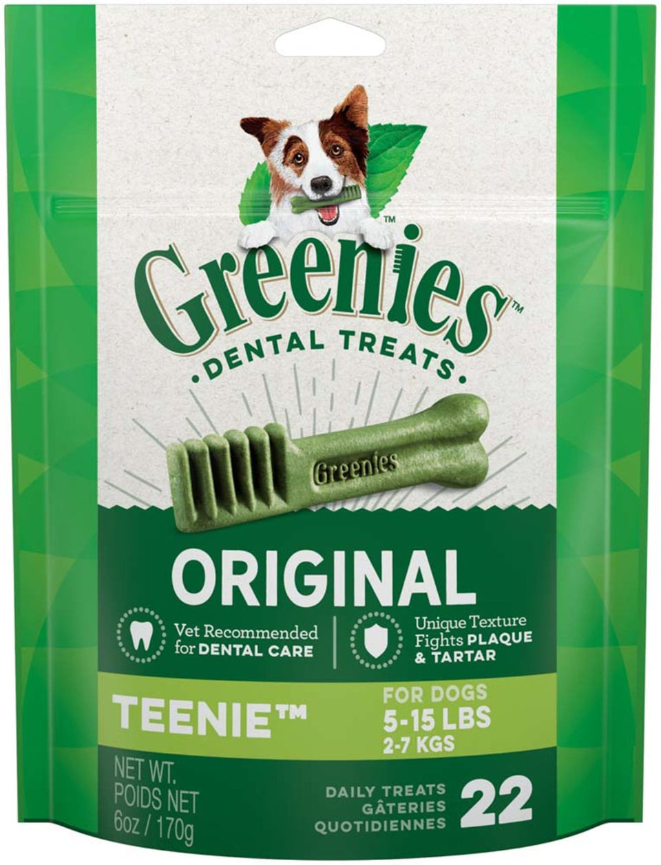 Greenies Dog Dental Dog Treats Teenie, Original, 6 oz, 22 ct