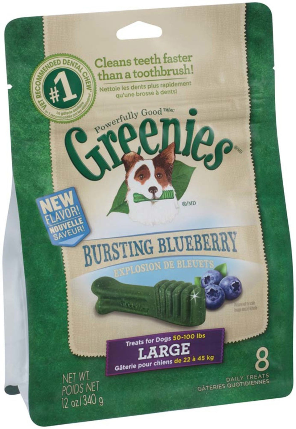 Greenies Dog Dental Dog Treats Large, Blueberry, 12 oz, 8 ct