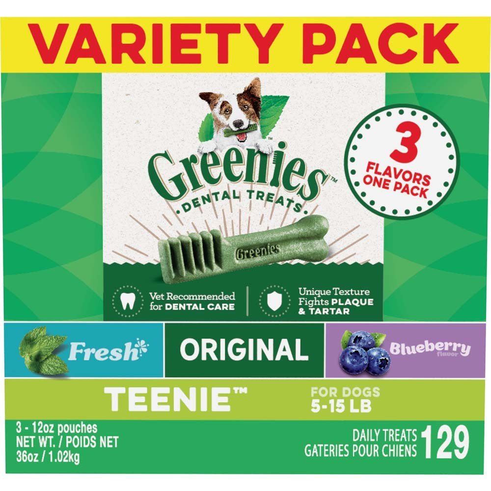 Greenies 3Flavor Variety Pack Dog Dental Treat Teenie, 1ea/36 oz, 129 ct - Pets Perfect