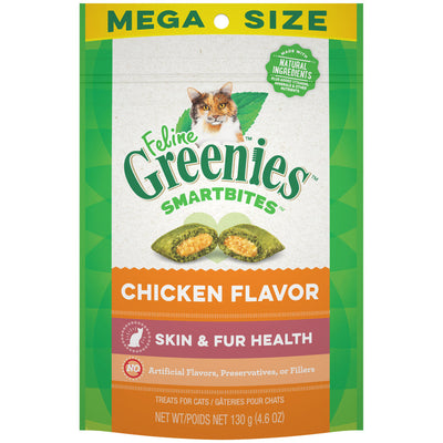 Greenies Feline SmartBites Skin Fur Crunchy Soft Adult Cat Treats Chicken, 4.6 oz