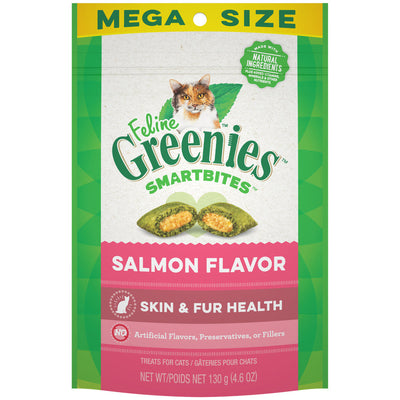 Greenies Feline SmartBites Skin Fur Crunchy Soft Adult Cat Treats Salmon, 4.6 oz