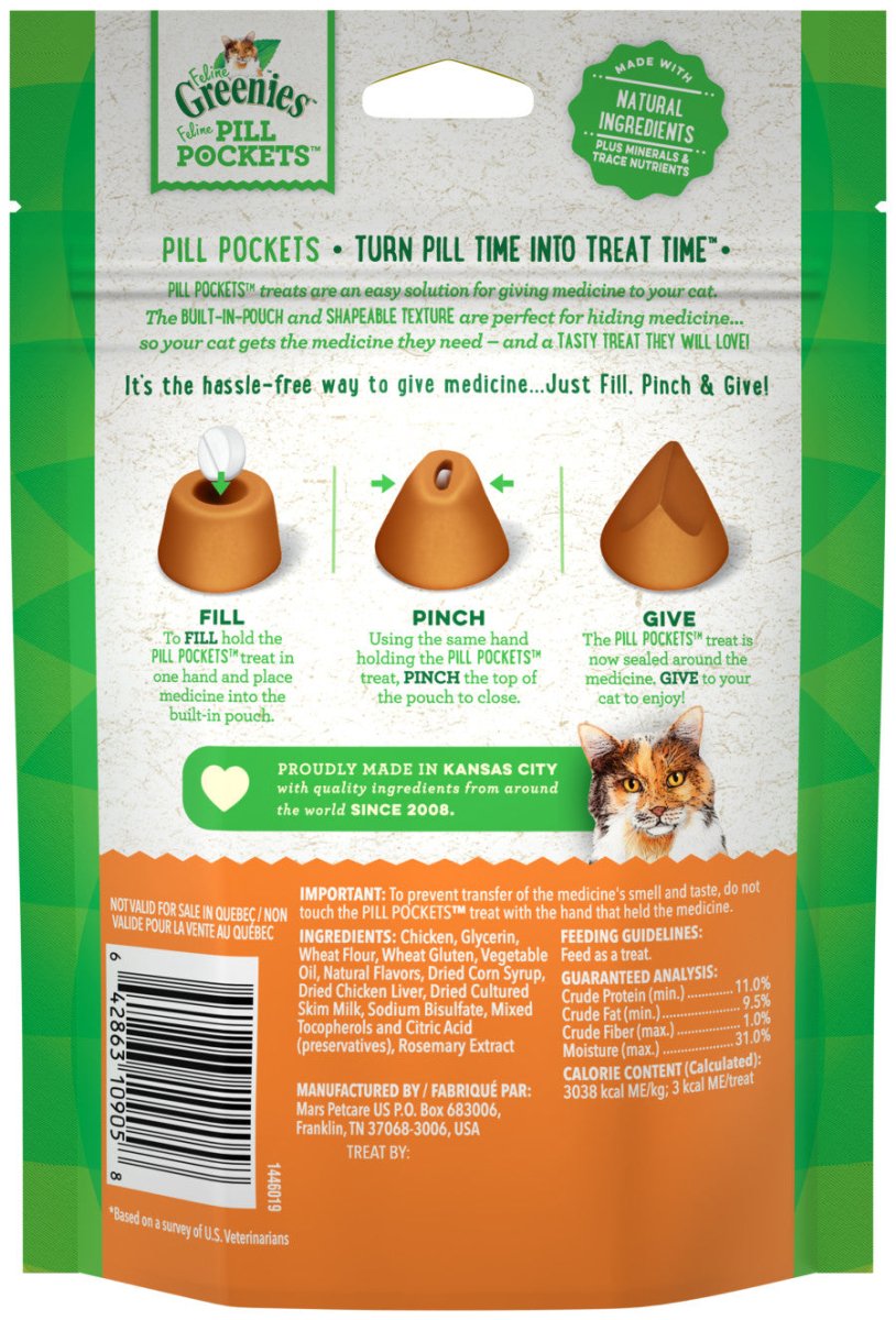 Greenies Feline Pill Pockets Cat Treats Chicken, 1ea/3 oz, 85 ct - Pets Perfect