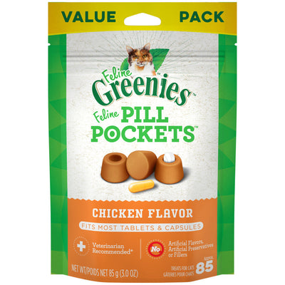 Greenies Feline Pill Pockets Cat Treats Chicken, 3 oz, 85 ct