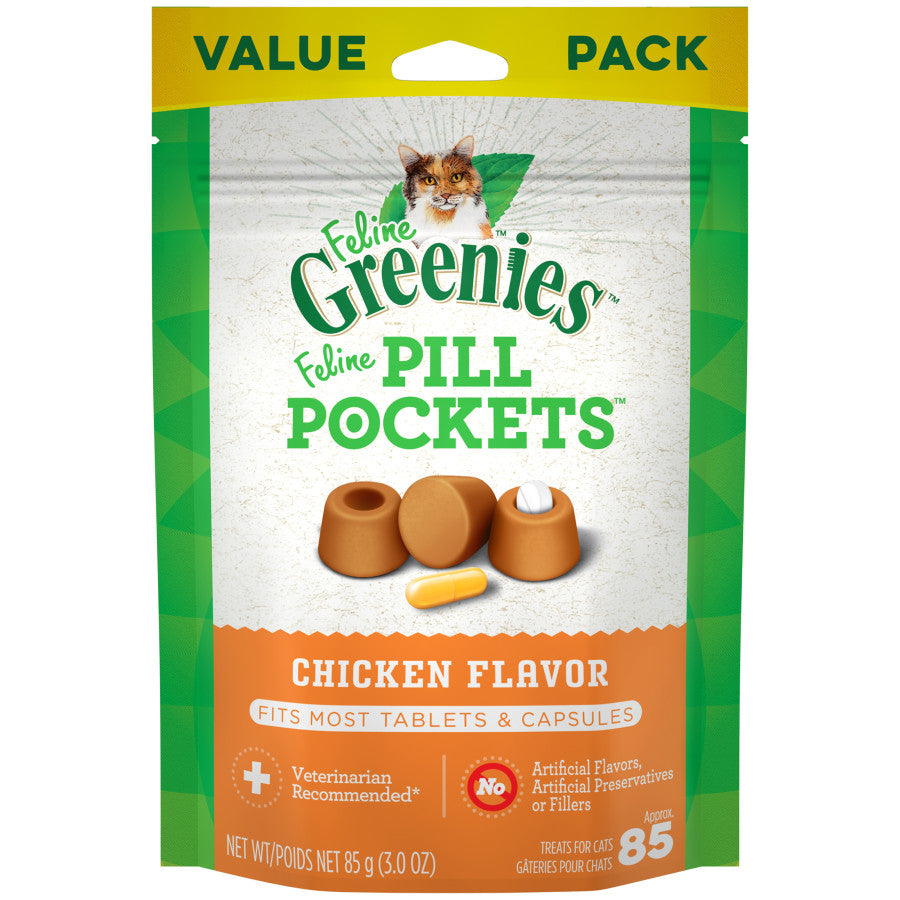 Greenies Feline Pill Pockets Cat Treats Chicken, 3 oz, 85 ct