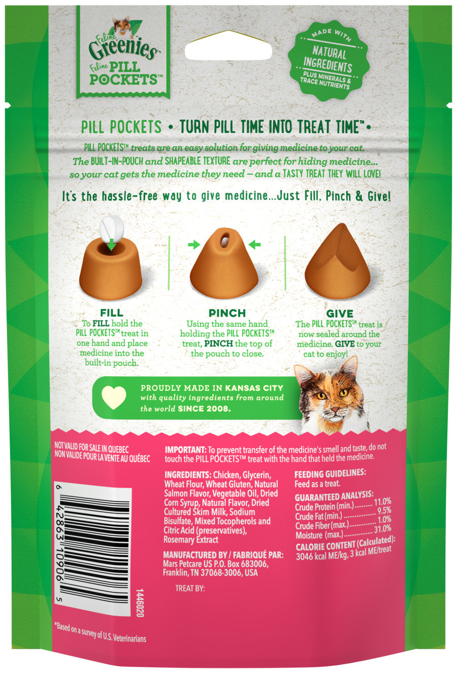 Greenies Feline Pill Pockets Cat Treats Salmon, 3 oz, 85 ct