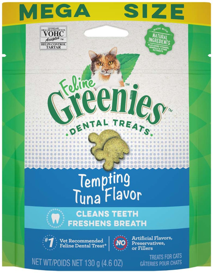 Greenies Feline Adult Cat Dental Cat Treats Tempting Tuna, 4.6 oz
