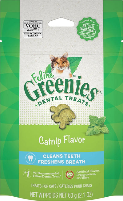 Greenies Feline Adult Cat Dental Cat Treats Catnip, 2.1 oz