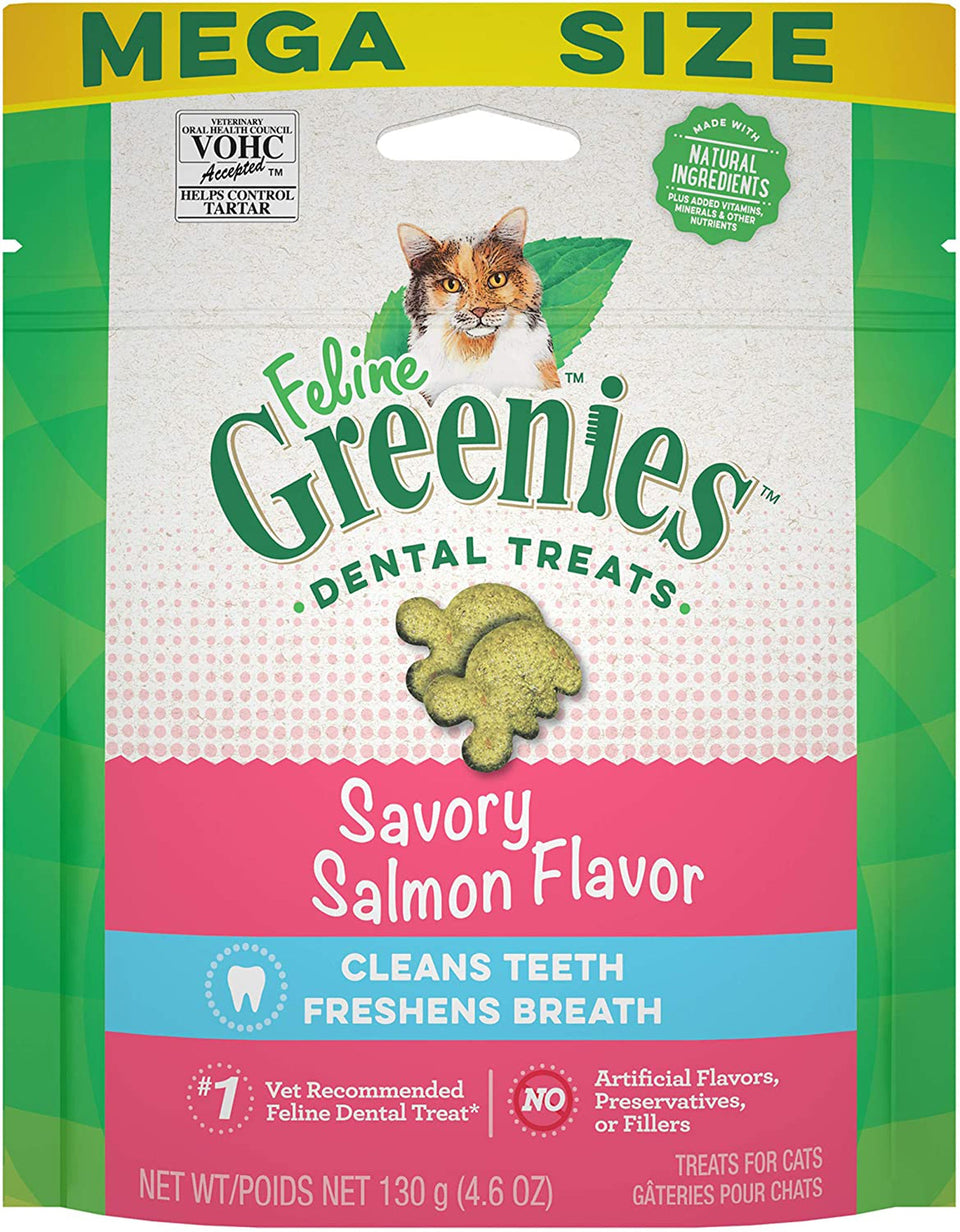Greenies Feline Adult Cat Dental Cat Treats Variety Pack, Chicken & Salmon, 4.6 oz each, Case of 36