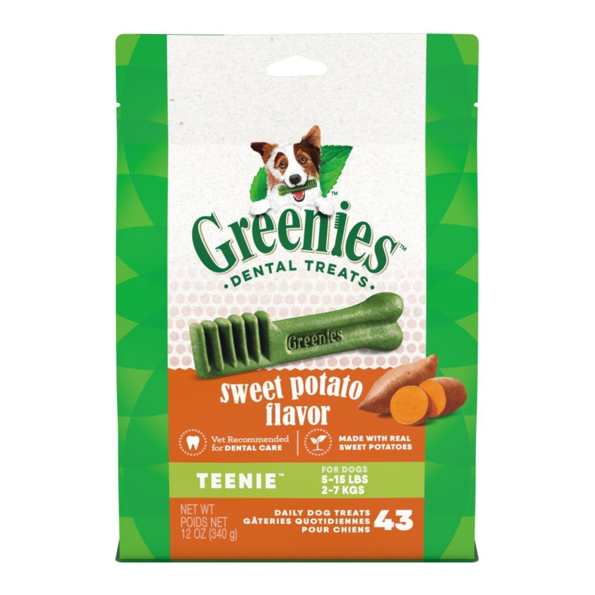 Greenies Dog Dental Treats Teenie, Sweet Potato, 1ea/12 oz, 43 ct - Pets Perfect