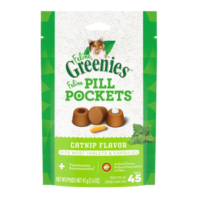 Greenies Feline Pill Pockets Cat Treats, Catnip Flavor, 1.6 oz, 45 ct
