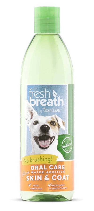 TropiClean Fresh Breath Oral Care Water Additive Plus Skin & Coat for Dogs 16 fl oz