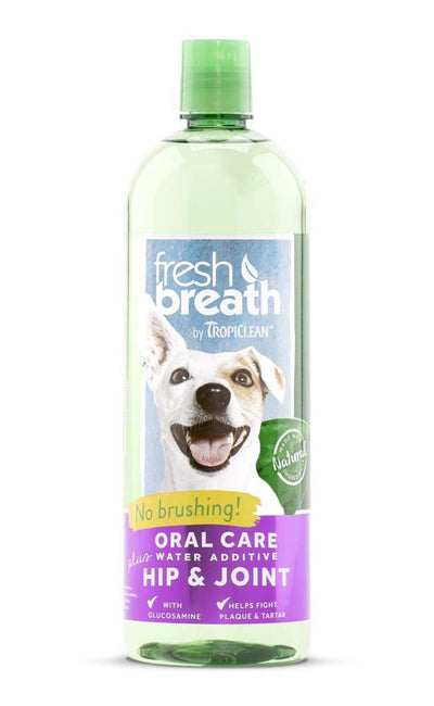 TropiClean Fresh Breath Oral Care Water Additive Plus Hip & Joint for Dogs 1ea/33.8 fl oz - Dog Supplements Dental