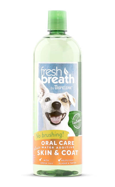 TropiClean Fresh Breath Oral Care Water Additive Plus Skin & Coat for Dogs 33.8 fl oz