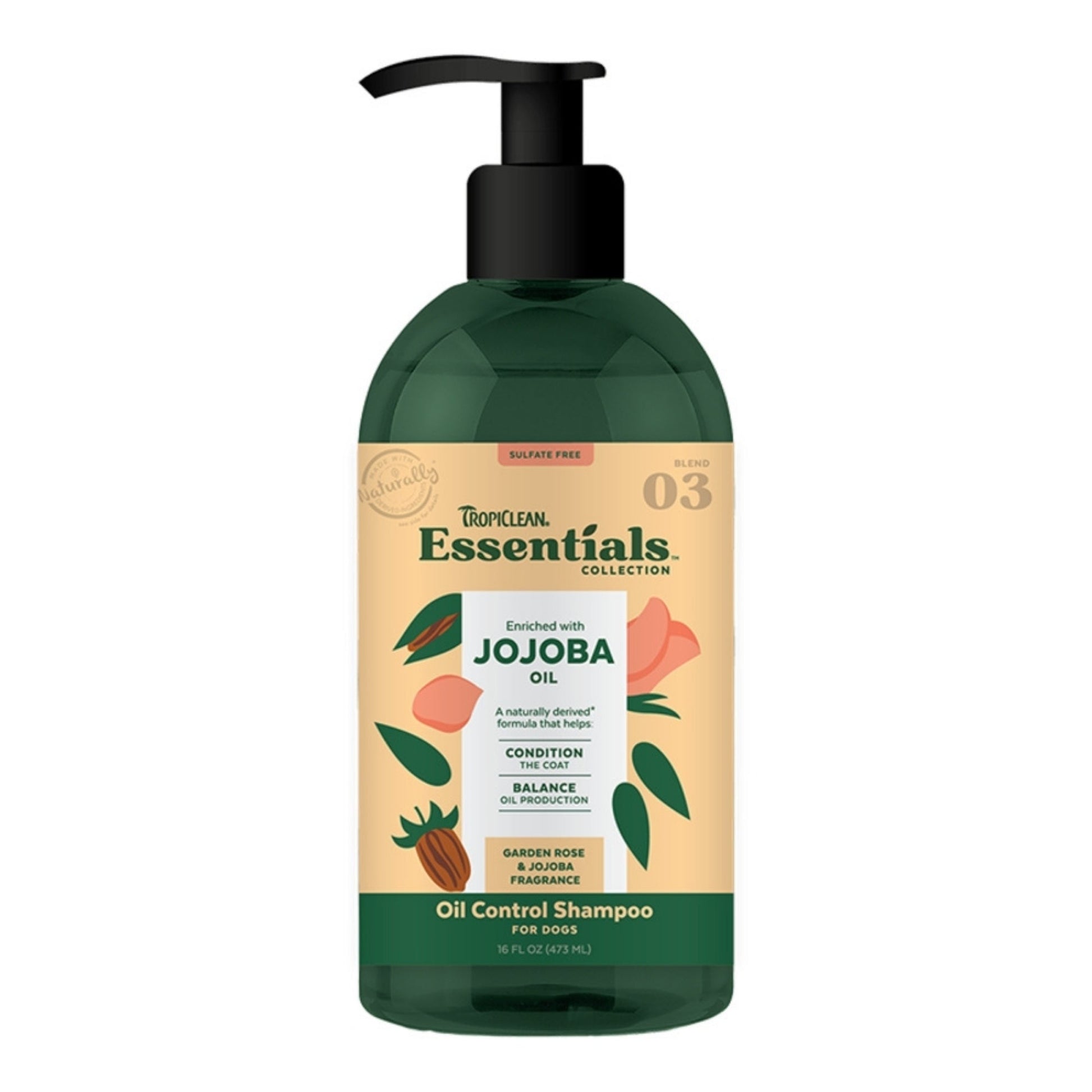 TropiClean Essentials Jojoba Oil Pet Shampoo for Dogs 16 oz