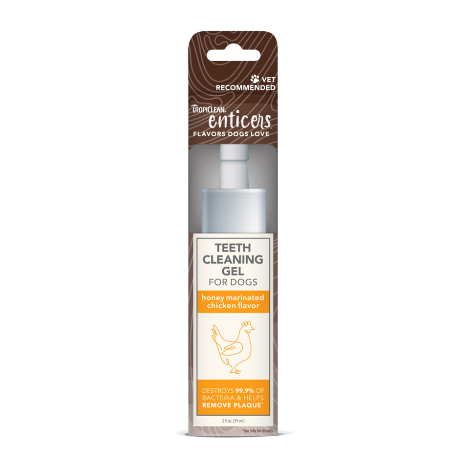 TropiClean Enticers Teeth Cleaning Gel for Dogs Honey Marinated Chicken 2 oz