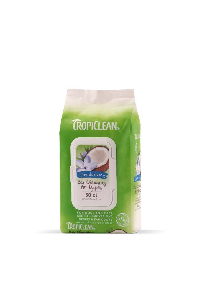 TropiClean Deodorizing Ear Cleaning Pet Wipes, 50-Count
