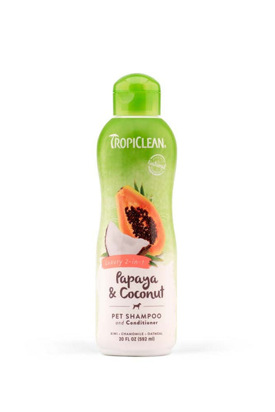 TropiClean Papaya & Coconut Luxury 2-in-1 Pet Shampoo and Conditioner for Pets 20 fl oz