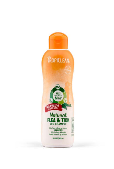 TropiClean Natural Flea & Tick Maximum Strength Pet Shampoo for Dogs 20 fl oz