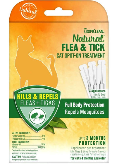 TropiClean Natural Flea & Tick Spot-On Treatment for Cats - 3 ct