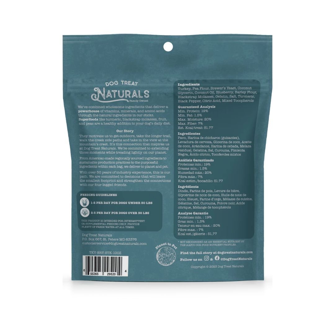 Dog Treat Naturals Dog Superfood Sticks Turkey & Blueberry 10Oz - Pets Perfect