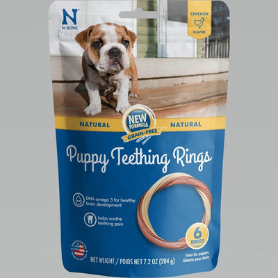 N-Bone grain-free puppy teething rings package, chicken flavor, six rings