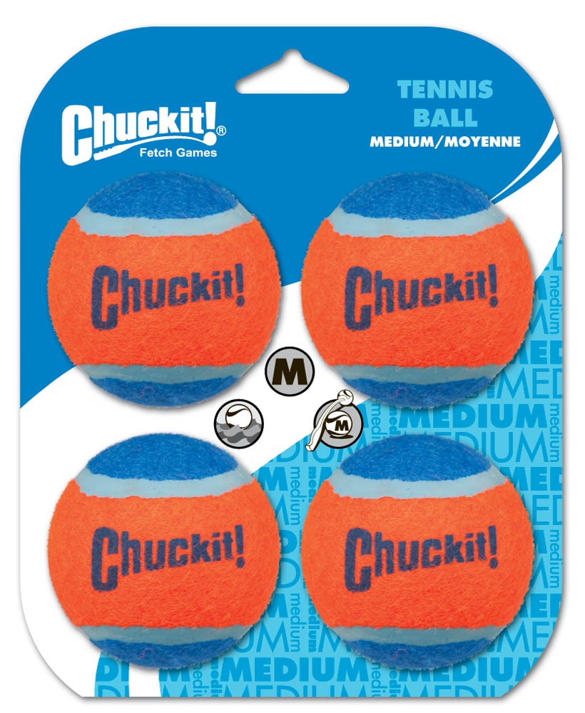 Chuckit! Tennis Ball Dog Toy Shrink Sleeve Blue/Orange Medium, 4-Count