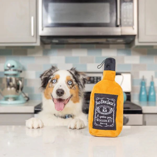 H&K Power Plush Dog Bad Dog Jack's Whisky Small Squeak Crinkle - Pets Perfect