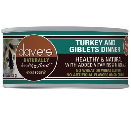Daves Naturally Healthy Cat Food; Turkey and Giblets Dinner 5.5oz. (Case of 24) - Pets Perfect