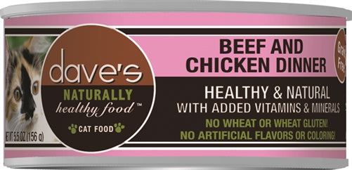 Dave's Pet Food Naturally Healthy Wet Cat Food - Beef and Chicken Dinner, 5.5 oz, 24 ct