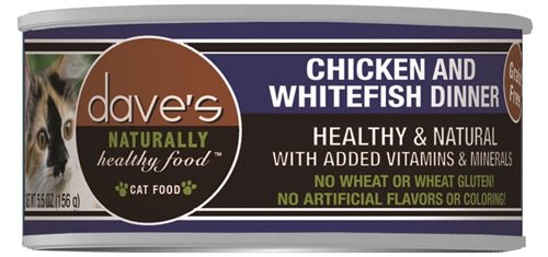 Daves Naturally Healthy Cat Food; Chicken and White Fish Dinner 5.5oz. (Case of 24) - Pets Perfect