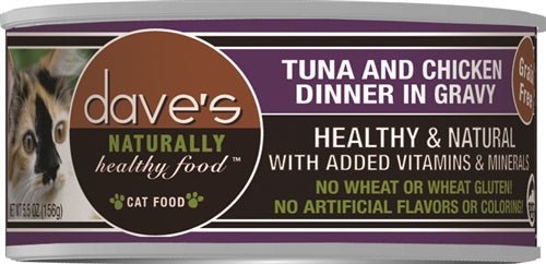 Daves Naturally Healthy Cat Food; Tuna and Chicken Dinner In Gravy 5.5oz. (Case of 24) - Pets Perfect