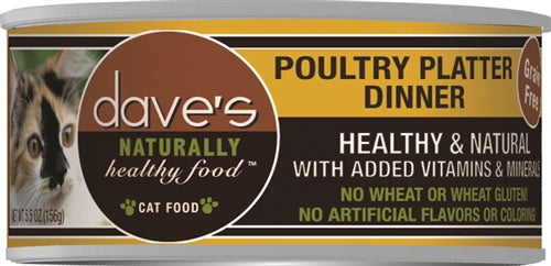 Dave's Pet Food Naturally Healthy Poultry Platter Dinner Wet Cat Food - Pate, 5.5 oz, 24 ct