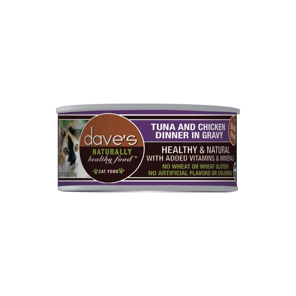 Dave's Pet Food Naturally Healthy Grain-Free Wet Cat Food - Tuna and Chicken Dinner in Gravy, 3 oz, 24 ct