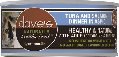 Dave's Naturally Healthy Cat Food; Tuna and Salmon Dinner In Aspic 5.5oz. (Case of 24) - Pets Perfect