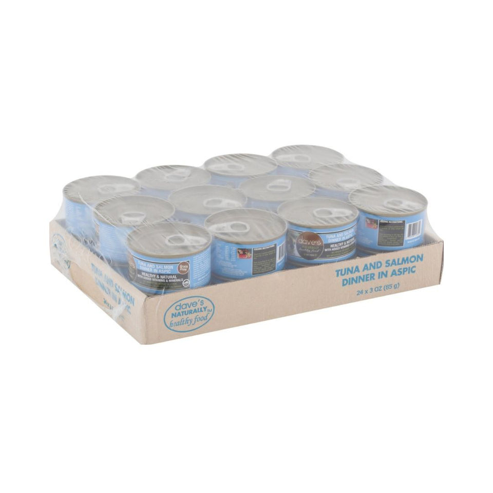 Daves Naturally Healthy Cat Food Tuna and Salmon Dinner in Aspic 3 oz 24 ct