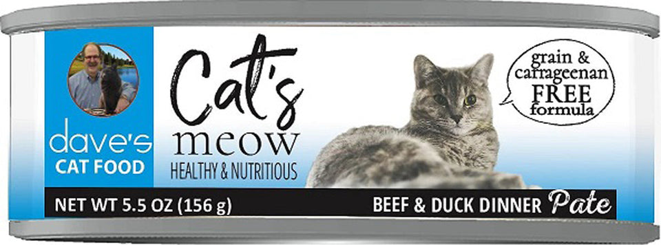 Dave's Pet Food Cat's Meow Beef & Duck Dinner Pate Wet Cat Food, 5.5 oz, 24 ct
