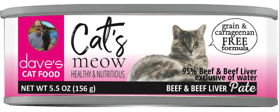 Dave's Pet Food Cat's Meow 95% Beef and Beef Liver Wet Cat Food - Pate, 5.5 oz, 24 ct