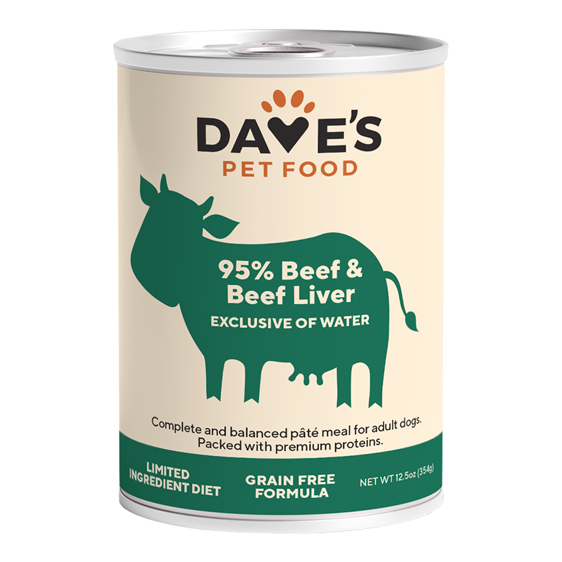 Dave's Pet Wet Dog Food Dog 95% Premium Meats Beef And Beef Liver, 12.5 oz each, Case of 12