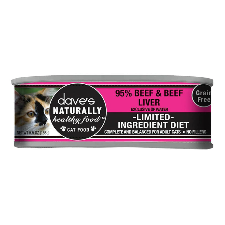 Dave's Naturally Healthy 95% Beef and Beef Liver Pate Cat Food, 5.5 oz, 24 ct