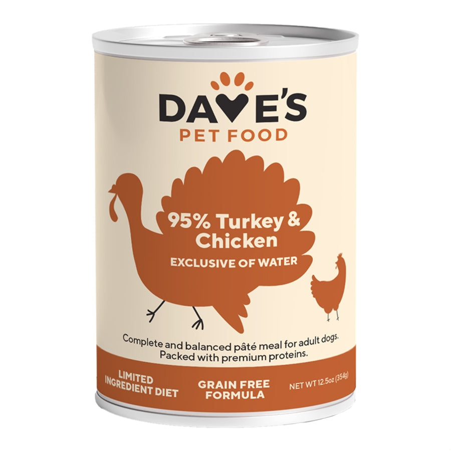 Dave's Pet Food Dog 95% Premium Turkey & Chicken 12.5oz. (Case of 12)