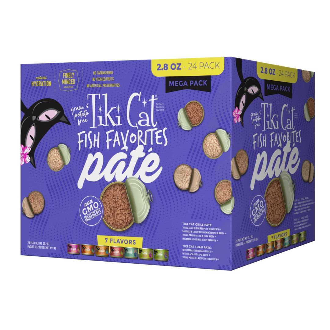 Tiki Pet Cat Fish Favorites Pate 2.8Oz Variety Pack (Case Of 24) - Pets Perfect