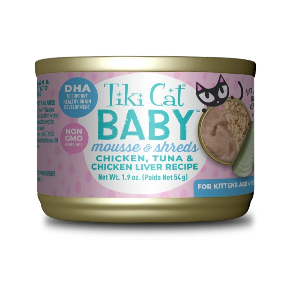 Tiki Cat Baby Mousse and Shreds Kitten Wet Cat Food, Chicken and Tuna