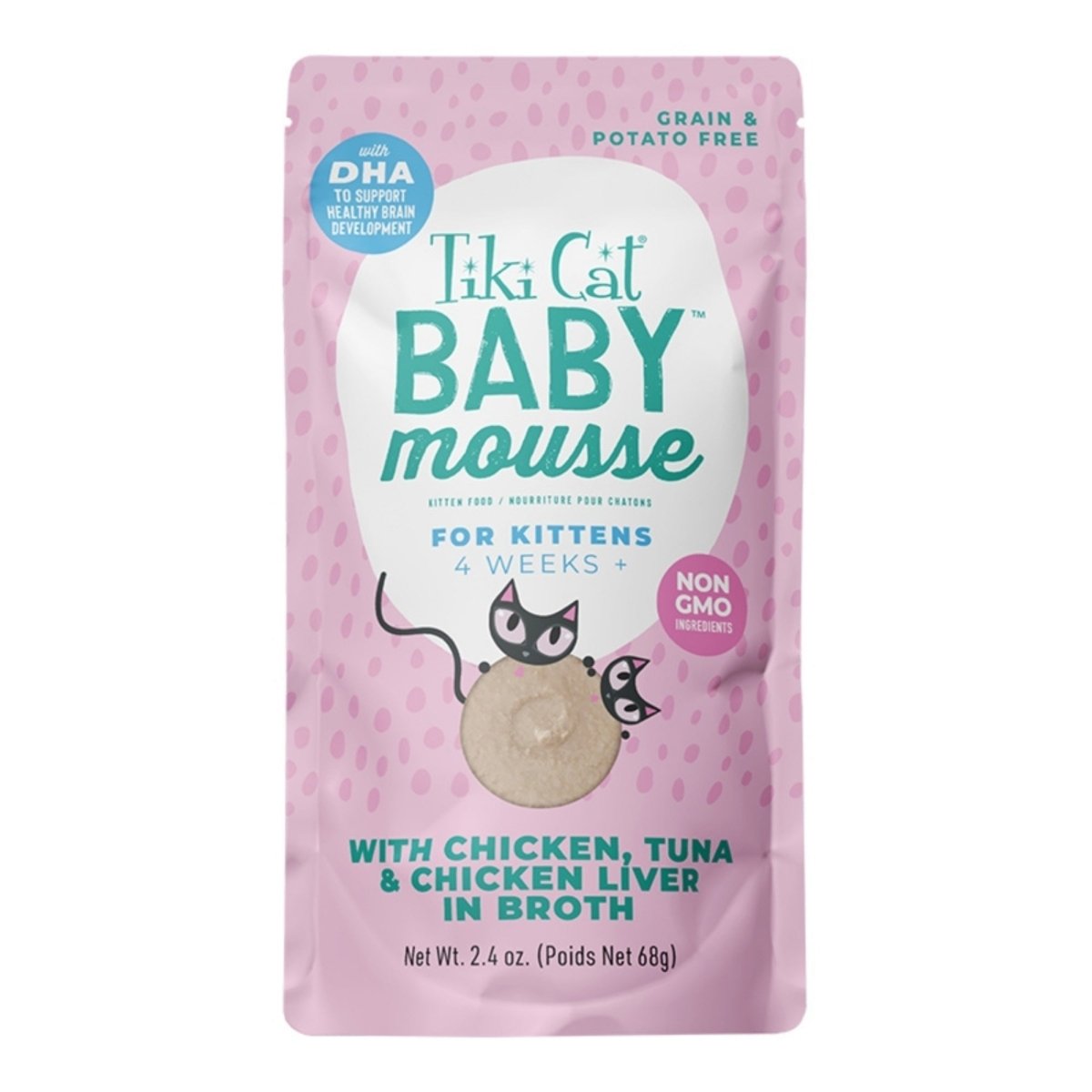 Tiki Pet Cat Mousse Kitten Chicken, Tuna, Chicken Liver 2.4oz. (Case of 12) - Pets Perfect