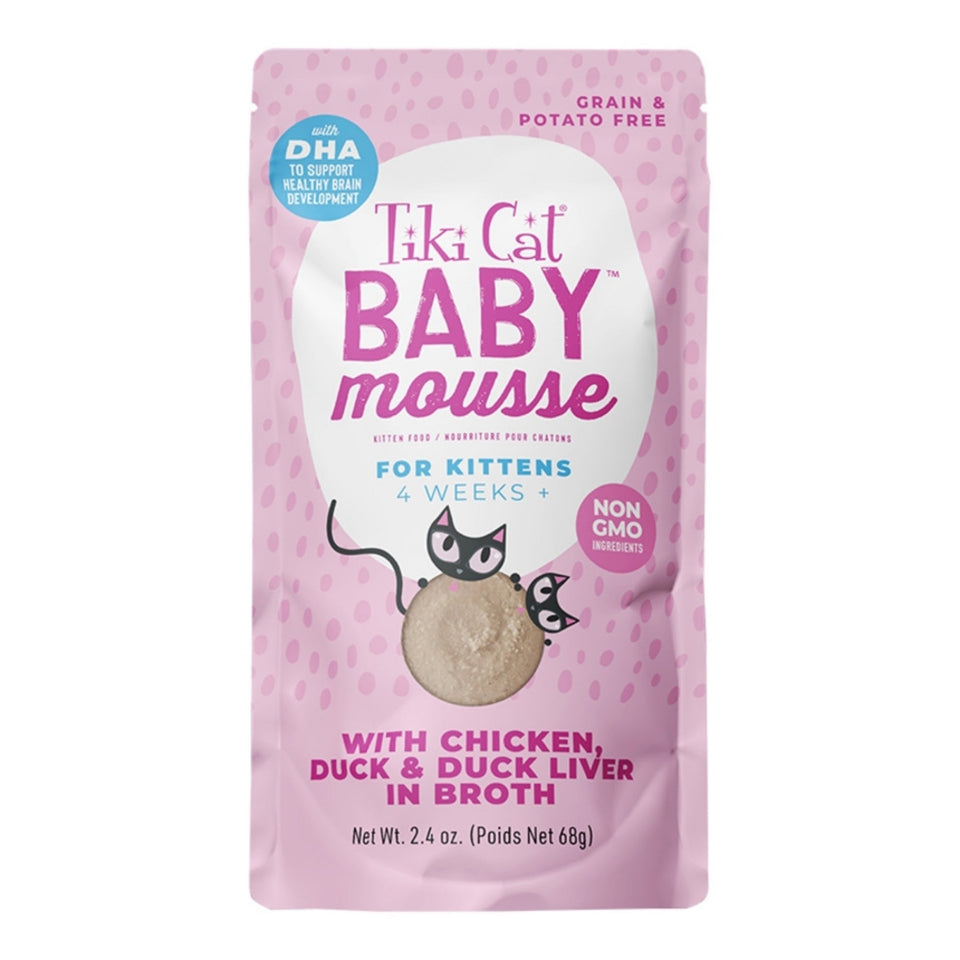 Tiki Pet Cat Mousse Kitten Chicken, Duck, Duck Liver 2.4oz. (Case of 12)