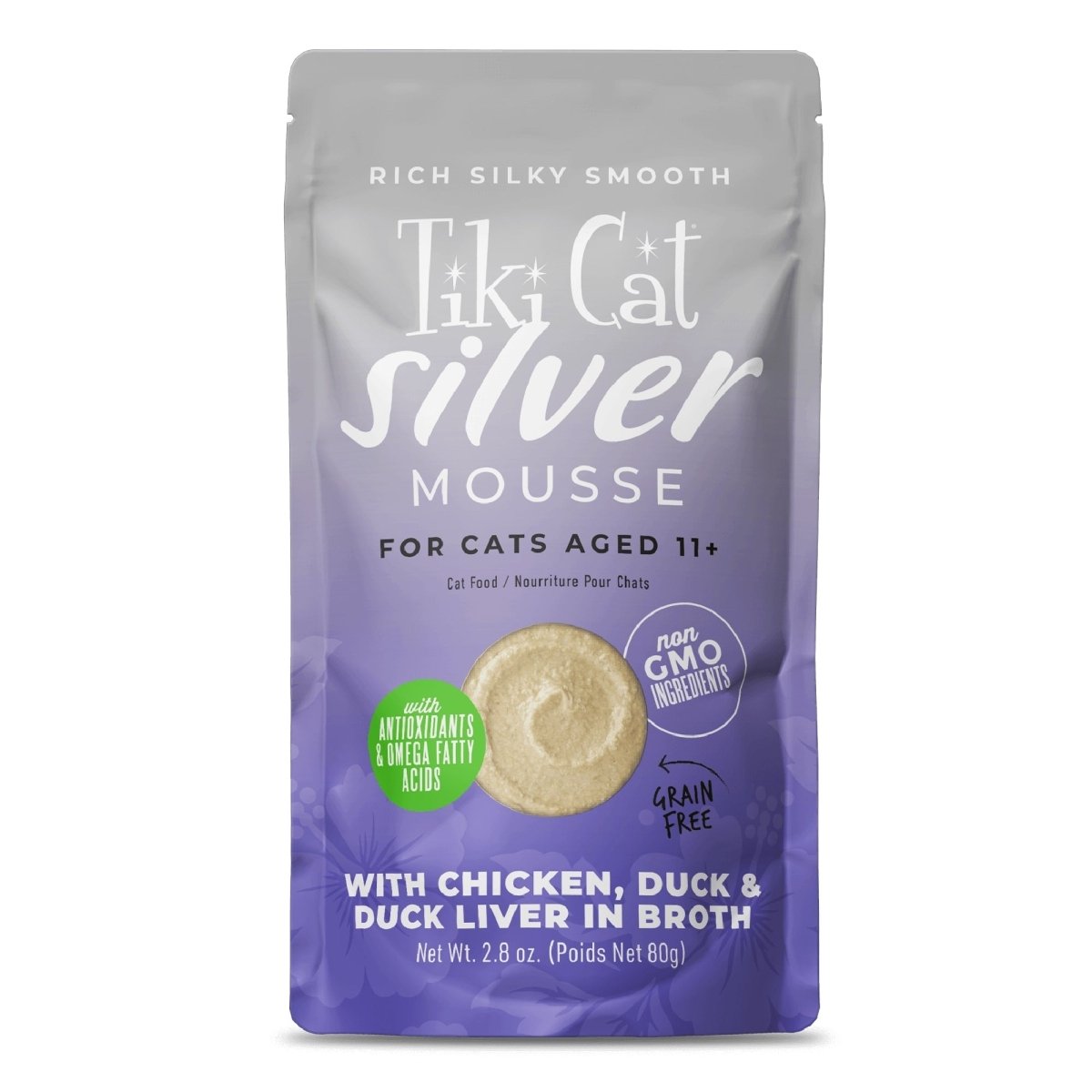 Tiki Pet Cat Silver Mousse Chicken, Duck, Duck Liver 2.8oz. (Case of 12) - Pets Perfect