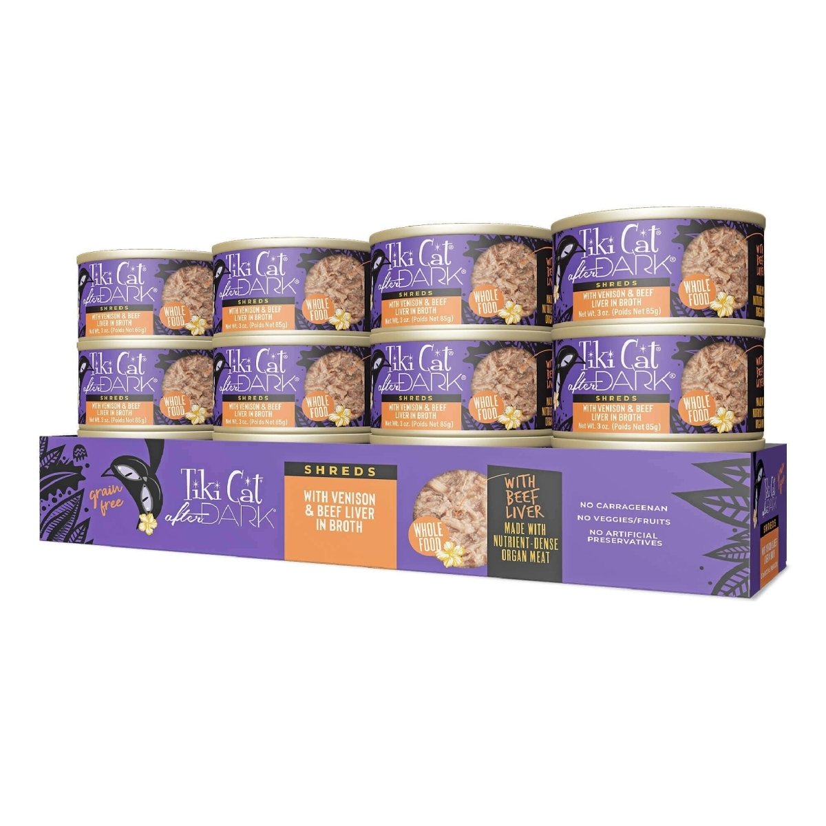 Tiki Pet Cat After Dark Shreds Venison & Beef Liver 3oz. (Case of 12) - Pets Perfect