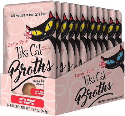Tiki Cat Broths Wet Cat Food Topper - Beef, 1.3 oz Pouches 12 ct