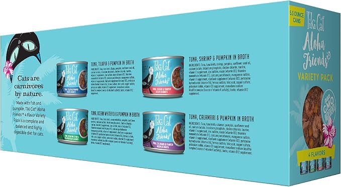 Tiki Cat Aloha Friends Wet Cat Food - Tuna, Fish & Seafood Variety with Pumpkin, 5.5 oz, 8 ct